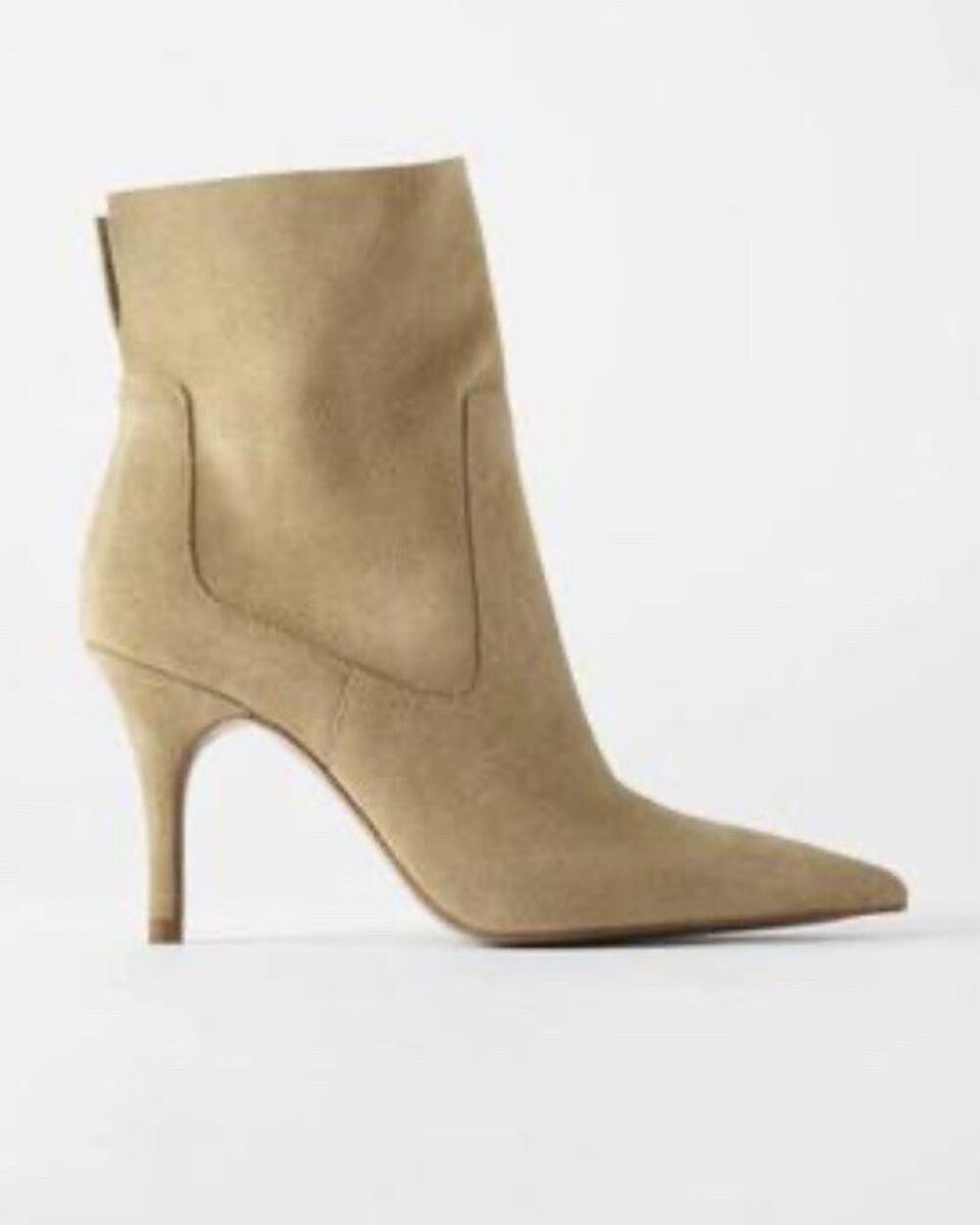 NEW ZARA Beige Suede Pointed Toe Ankle Boots Stiletto Heel EU 36 US 5